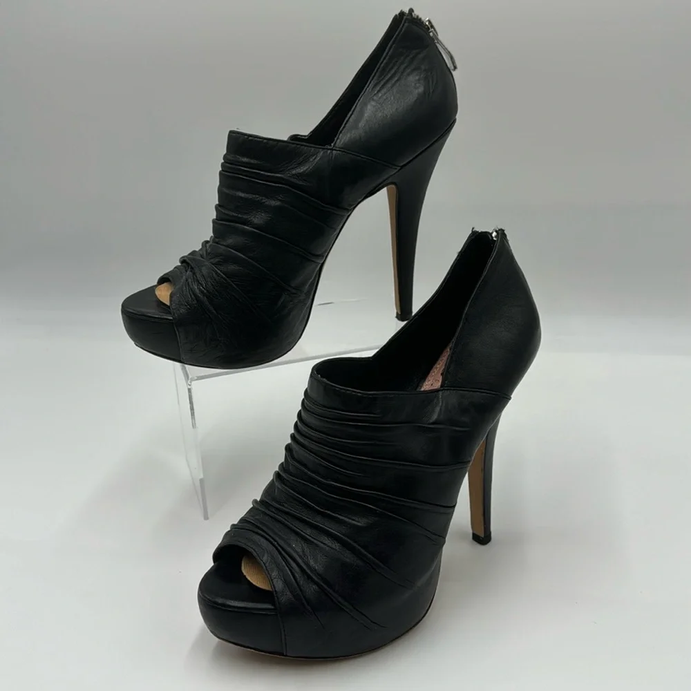 Vince Camuto Black Ruched Peep-Toe Platform Heels
